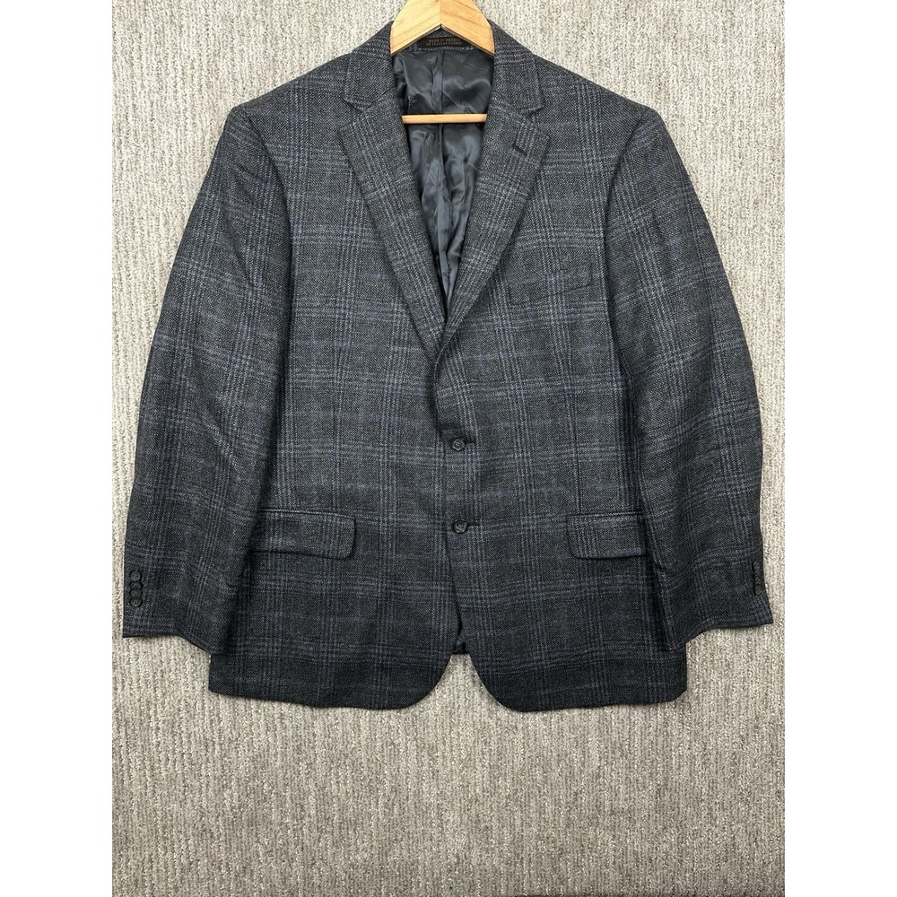 Jos A Bank Reserve Lanificio di Pray Blue Glen Plaid 46R Blazer Tailored Fit